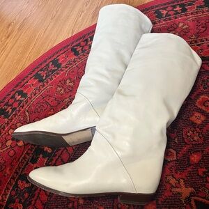 Vintage Bone/Ivory Leather Calf-High Boots - Excellent Condition